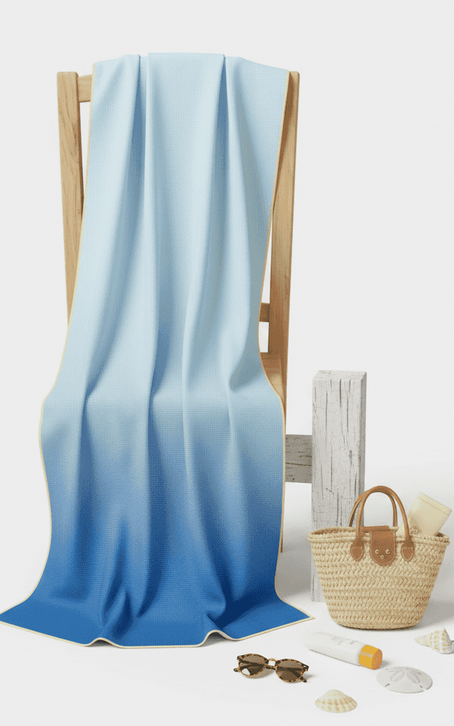 Полотенце из микрофибры омбре от темно-синего до светло-синего с вертикальным градиентным эффектом