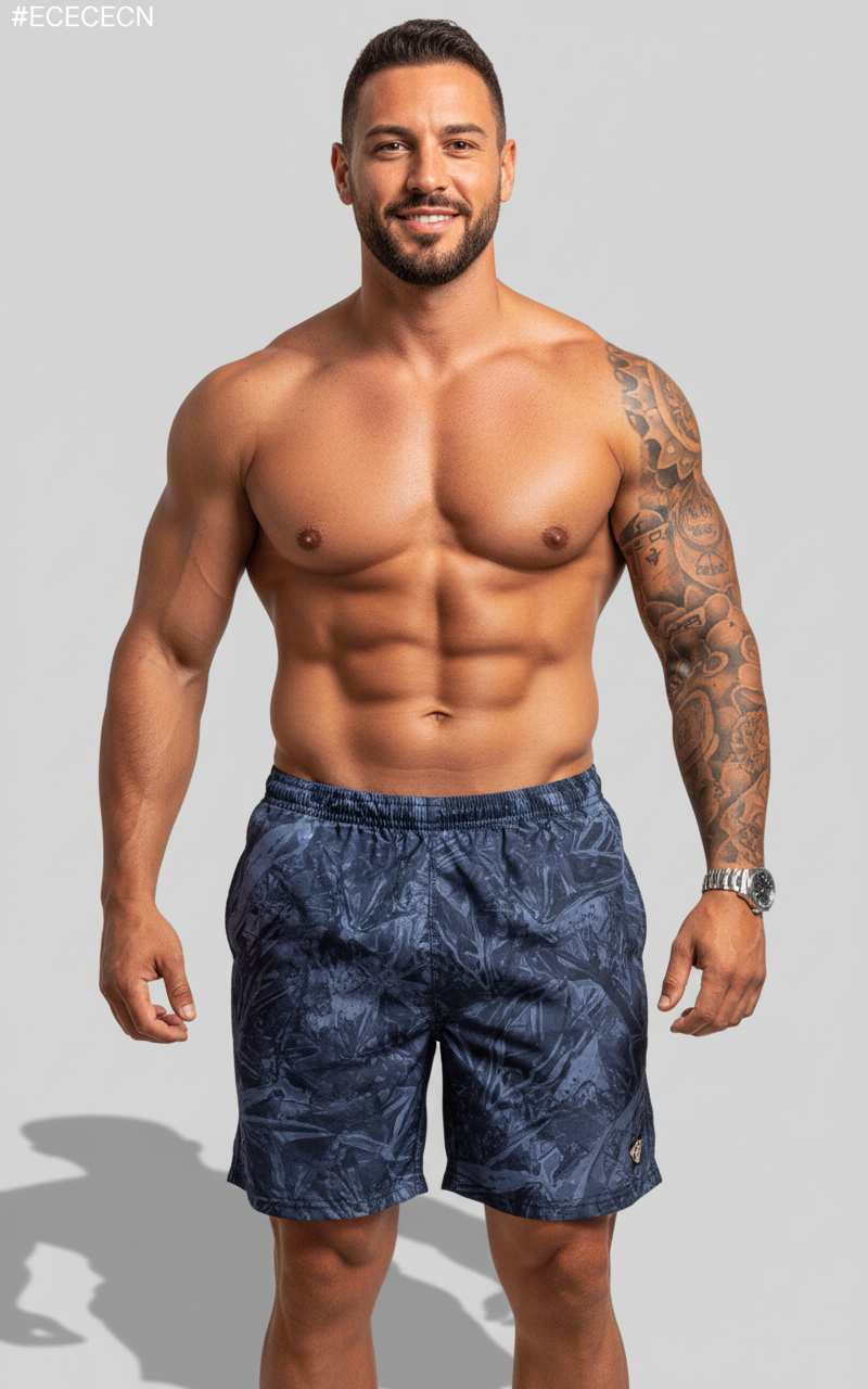 Мужские бордшорты с проникающим загаром с темно-синим теневым принтом.